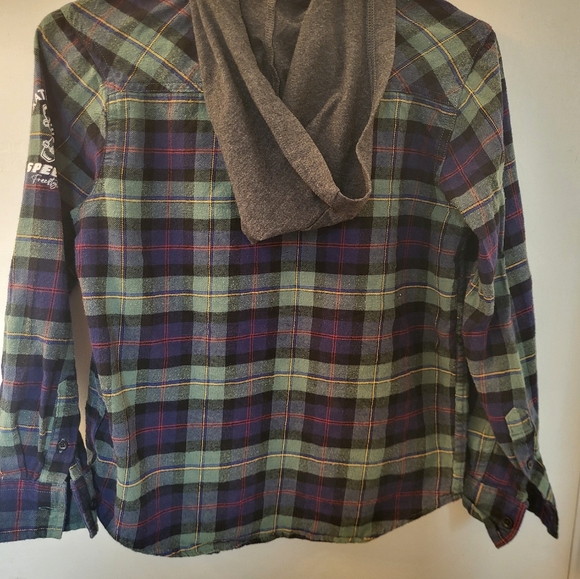 💥4 for $30💥 Survival Gear boy's button-up shirt with hood size LG 12-14 - Picture 2 of 8